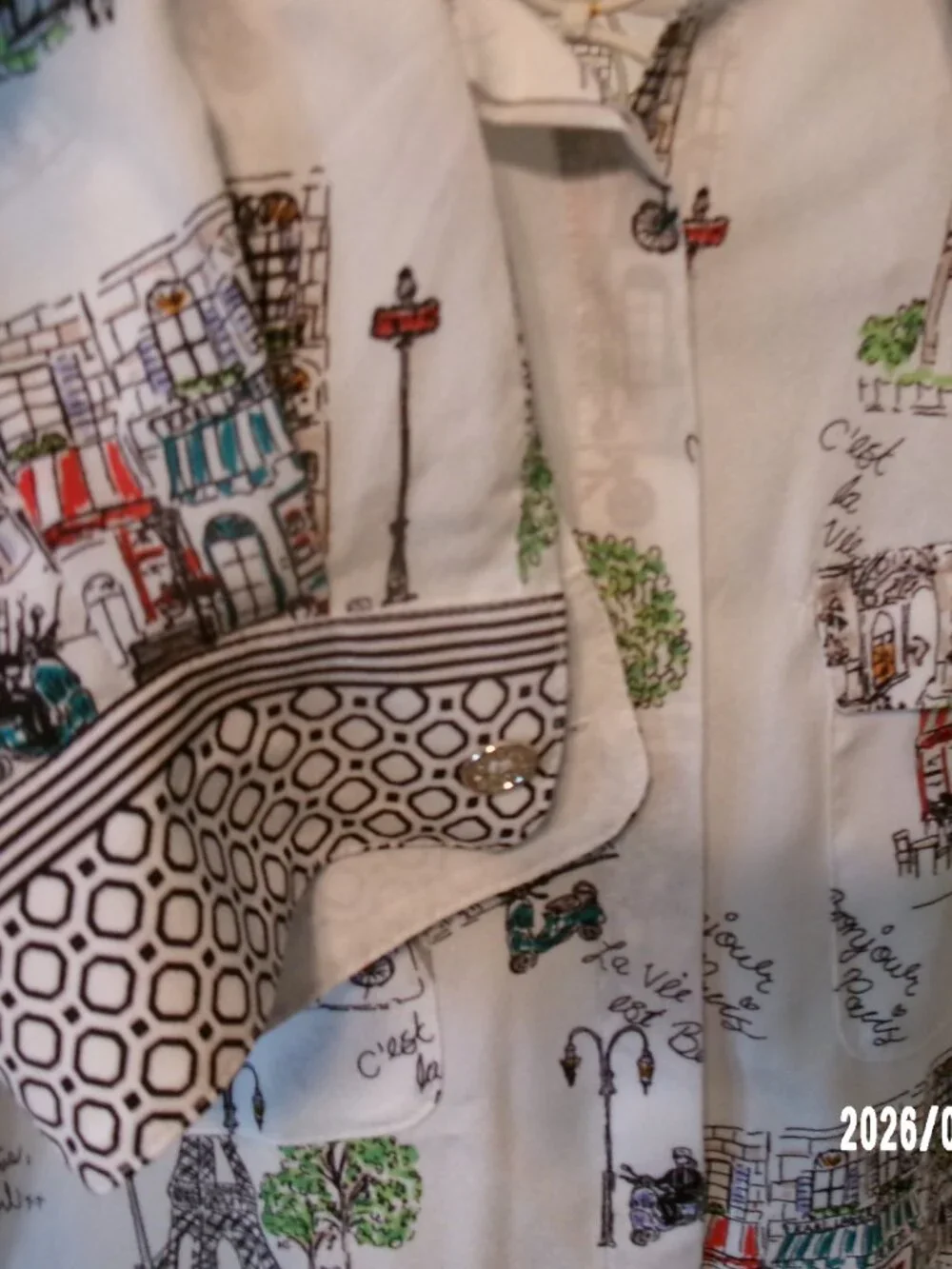 Karl Lagerfeld XL Whimsical Paris Fashion LONG BLOUSE Top Long Sleeve Button Up - Picture 5 of 8